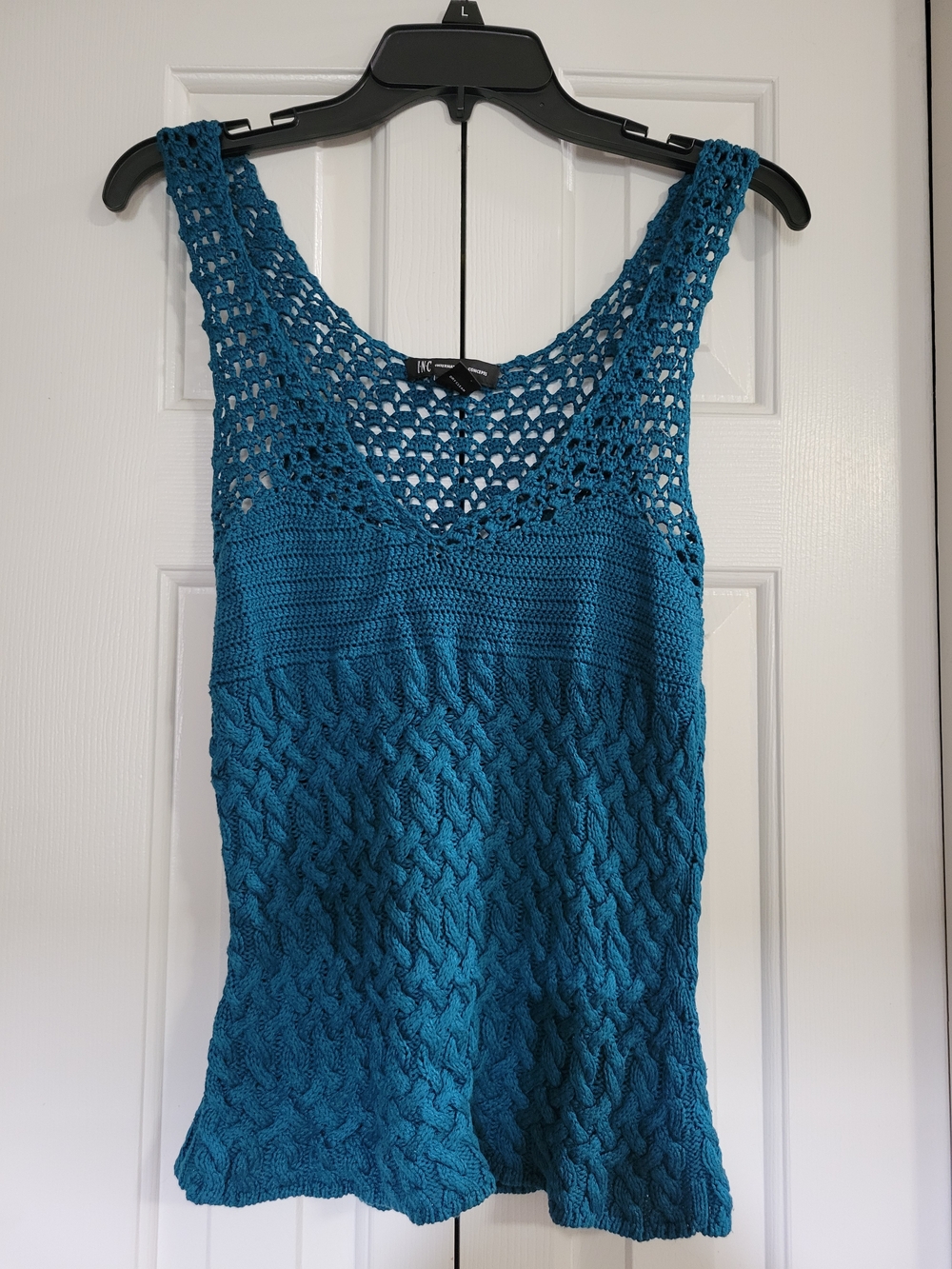 INC International Concepts Teal Openwork Crochet Top